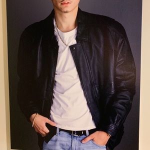 Hind Men’s Black Leather Bomber Jacket Sz L